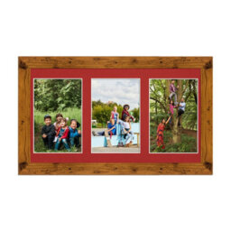 AK Frames 40X20Cm Rustic Oak Modern Multi Photo Frame With Crimson Mount - Holds 3 Apertures (3X) 6X4 Photos - thumbnail 1