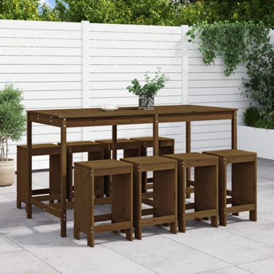Berkfield 9 Piece Garden Bar Set Honey Brown Solid Wood Pine - image 1