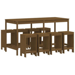 Berkfield 9 Piece Garden Bar Set Honey Brown Solid Wood Pine - thumbnail 2