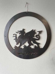 Poppy Forge Welsh Dragon Welcome Wall Art - Large - Steel - W49.5 X H49.5 Cm - Bare Metal/ready To Rust - thumbnail 2