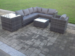 Fimous Rattan Corner Sofa Set Garden Furniture With Chair Coffee Table And Side Table - thumbnail 2