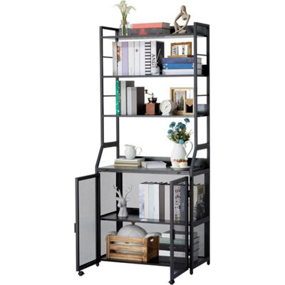 Bookshelf Desk W/ Storage Shelf Metal Bookcase Floor Standing Office Desk Black - image 1
