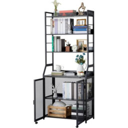Bookshelf Desk W/ Storage Shelf Metal Bookcase Floor Standing Office Desk Black - thumbnail 1