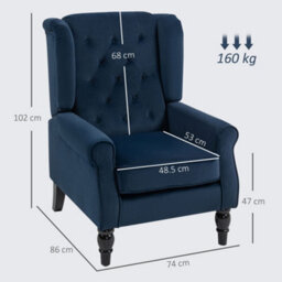 Wyld Haus Rake Dark Blue Retro Wingback Accent Chair With Button Tufting And Velvet-Effect Upholstery - thumbnail 3