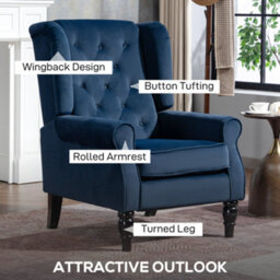 Wyld Haus Rake Dark Blue Retro Wingback Accent Chair With Button Tufting And Velvet-Effect Upholstery - thumbnail 4