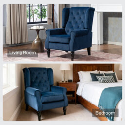 Wyld Haus Rake Dark Blue Retro Wingback Accent Chair With Button Tufting And Velvet-Effect Upholstery - thumbnail 8
