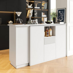 Btm White 360 Swivelling Bar Table 198.5 X 30 X 75 Cm Marble Worktop Open Storage Kitchen Living Dining Room - thumbnail 1