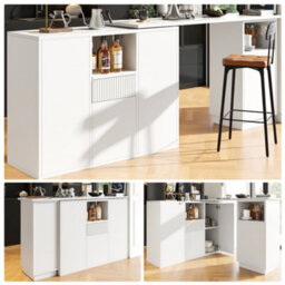 Btm White 360 Swivelling Bar Table 198.5 X 30 X 75 Cm Marble Worktop Open Storage Kitchen Living Dining Room - thumbnail 2