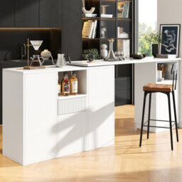 Btm White 360 Swivelling Bar Table 198.5 X 30 X 75 Cm Marble Worktop Open Storage Kitchen Living Dining Room - thumbnail 4