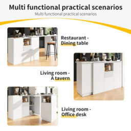 Btm White 360 Swivelling Bar Table 198.5 X 30 X 75 Cm Marble Worktop Open Storage Kitchen Living Dining Room - thumbnail 7