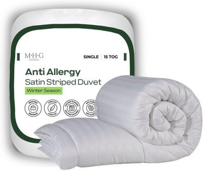 MHG Living Anti-Allergy 15 Tog Extra Warm Winter Duvet - Breathable Striped Microfibre Quilt - Single - image 1