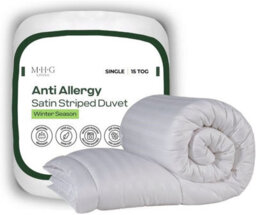 MHG Living Anti-Allergy 15 Tog Extra Warm Winter Duvet - Breathable Striped Microfibre Quilt - Single - thumbnail 1