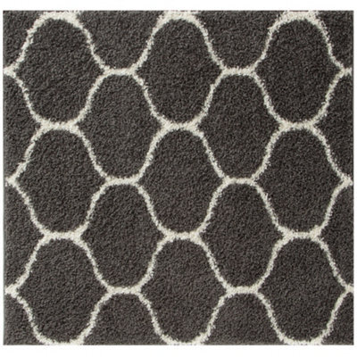 The Rugs Moroccan Shaggy Rugs And Runners Soft Fluffy Trellis Design High Pile Dark Grey And Ivory Living Room Kitchen Hallway 640 - image 1