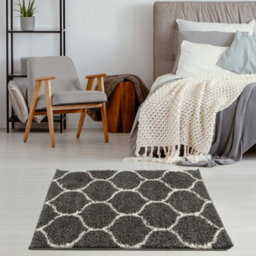 The Rugs Moroccan Shaggy Rugs And Runners Soft Fluffy Trellis Design High Pile Dark Grey And Ivory Living Room Kitchen Hallway 640 - thumbnail 4