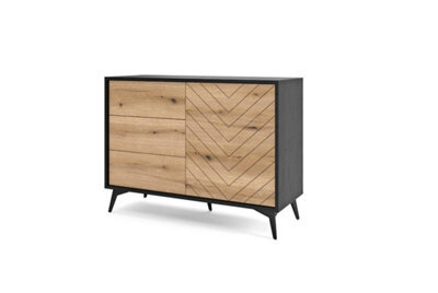 Arte Diamond Sideboard Cabinet - Modern And Elegant Storage Unit With Oak Evoke Front And Black Matt Carcass W1040mm X H770mm X D390mm - image 1
