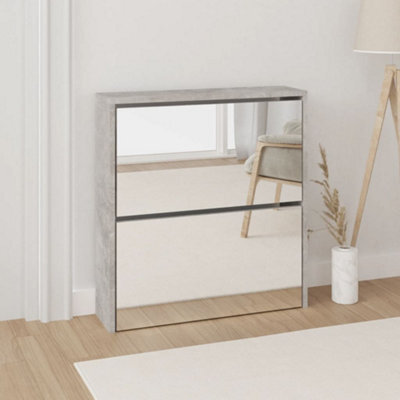 Berkfield Shoe Cabinet With Mirror 2-Layer Concrete Grey 63X17X67 Cm - image 1