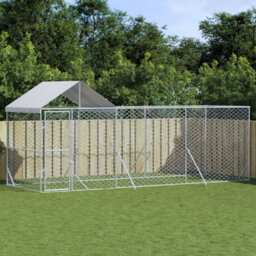 Walplus Outdoor Dog Kennel With Roof Silver 6X2X2.5 M Galvanised Steel - thumbnail 1