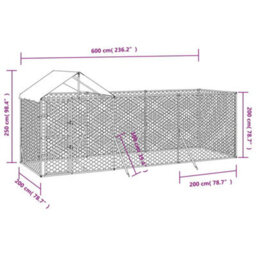 Walplus Outdoor Dog Kennel With Roof Silver 6X2X2.5 M Galvanised Steel - thumbnail 4