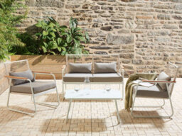 Beliani Garden Lounge Set With Table 4 Seater Pomonte Metal White - thumbnail 2