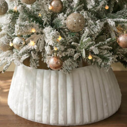 Amorly Christmas Tree Collar, Rustic White Luxury Plush Faux Fur Tree Ring With Striped Texture, Boho Style Xmas Tree Skirt - thumbnail 7