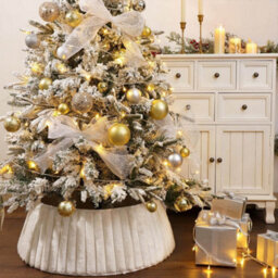 Amorly Christmas Tree Collar, Rustic White Luxury Plush Faux Fur Tree Ring With Striped Texture, Boho Style Xmas Tree Skirt - thumbnail 6