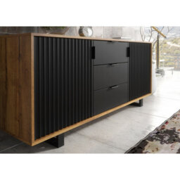 Sideboard Blackridge 140Cm - Dark Oak With Black Fluted Doors & Drawer - thumbnail 3