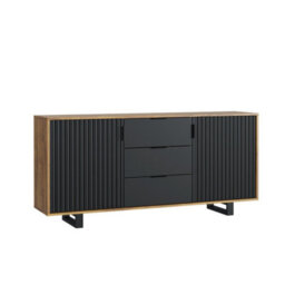 Sideboard Blackridge 140Cm - Dark Oak With Black Fluted Doors & Drawer - thumbnail 7