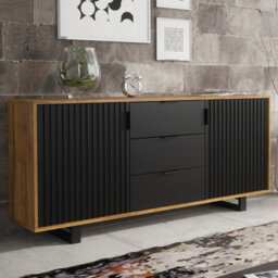 Sideboard Blackridge 140Cm - Dark Oak With Black Fluted Doors & Drawer - thumbnail 1