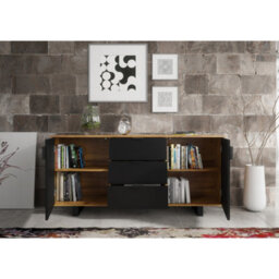 Sideboard Blackridge 140Cm - Dark Oak With Black Fluted Doors & Drawer - thumbnail 6