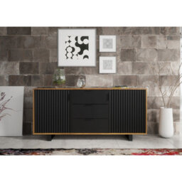 Sideboard Blackridge 140Cm - Dark Oak With Black Fluted Doors & Drawer - thumbnail 5