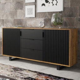 Sideboard Blackridge 140Cm - Dark Oak With Black Fluted Doors & Drawer - thumbnail 8