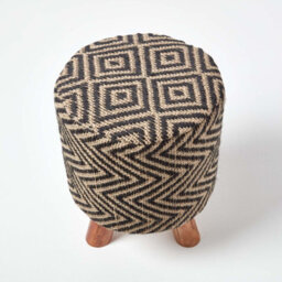 Homescapes Modern Style Black And Natural Diamond Jute Footstool - thumbnail 3