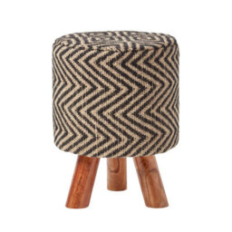 Homescapes Modern Style Black And Natural Diamond Jute Footstool - thumbnail 1