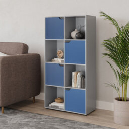 Urbn-Living Urbnliving 119Cm Height 8 Cube Grey Bookcase 4 Blue Door Display Shelf Storage Cupboard Living Room Shelving - thumbnail 2