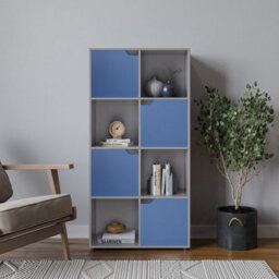 Urbn-Living Urbnliving 119Cm Height 8 Cube Grey Bookcase 4 Blue Door Display Shelf Storage Cupboard Living Room Shelving