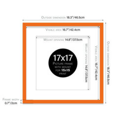 "17X17"" Orange Picture Frame - 17X17"" Square Frame With 15X15"" Mount For 17X17""/15X15"" Pictures Classic Style Thin Edge, 1 Pack" - thumbnail 2