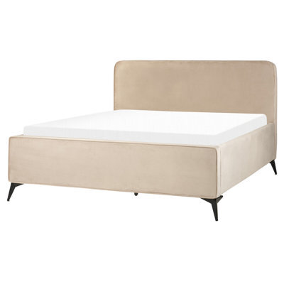 Beliani Bed Velvet Valognes 160 X 200 Cm (Eu King Size) Taupe - image 1