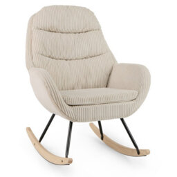 Costway Upholstered Rocking Chair Nursery Glider Rocker W/ Padded Backrest-Beige