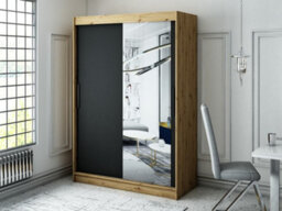 Arte Leto T2 Contemporary 2 Sliding Mirror Door Wardrobe 5 Shelves 2 Rails Black Matt And Oak Effect (H)2000mm (W)1500mm (D)620mm - thumbnail 2