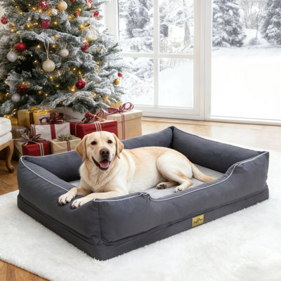 Bingopaw 111X88X23Cm Orthopedic Dog Bed, Calming Pet Sofa Couch Enhanced Bolster, Nonslip Bottom, Grey - image 1