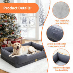 Bingopaw 111X88X23Cm Orthopedic Dog Bed, Calming Pet Sofa Couch Enhanced Bolster, Nonslip Bottom, Grey - thumbnail 5