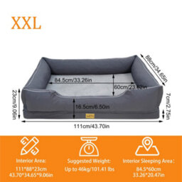 Bingopaw 111X88X23Cm Orthopedic Dog Bed, Calming Pet Sofa Couch Enhanced Bolster, Nonslip Bottom, Grey - thumbnail 2