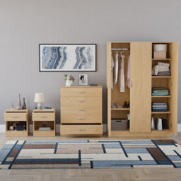 Lassic Vida Designs Riano 4 Piece Bedroom Set (1 Drawer Bedside Chest, 5 Drawer Chest, 3 Door Wardrobe), Pine - thumbnail 2