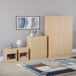 Lassic Vida Designs Riano 4 Piece Bedroom Set (1 Drawer Bedside Chest, 5 Drawer Chest, 3 Door Wardrobe), Pine - thumbnail 6
