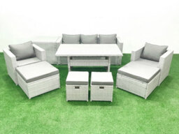 Fimous Rattan Garden Furniture Set Outdoor 9 Seater Patio Dining Sets Glass Top Dining Table And Side Table Light Grey - thumbnail 2