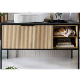 Homestylestore Black And Light Oak 1200mm Bathroom Fluted Vanity Unit And 490 X 310mm Oval Countertop Basin