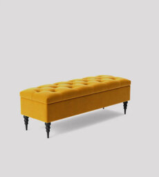 120Cm Safar Ottoman Bench With Storage And Turned Wooden Legs- Plush Velvet Shoes Bench - Mustard Gold Chesterfield Storage Bench