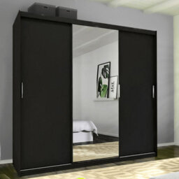 Sliding Wardrobes 4 u LTD Meldon Tripple Sliding Door Wardrobe In 6 Colors White, Black, Grey, Oak, Wenge & Walnut - Black 250Cm