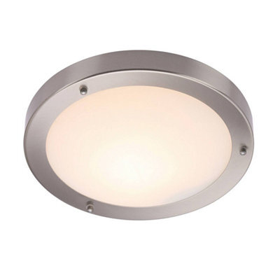 Luminosa Lighting Luminosa Portico Bathroom Flush Ceiling Light Frosted Glass, Satin Nickel Ip44, E27