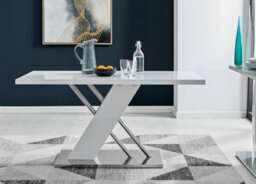 Furniturebox Sorrento 6 Seater White High Gloss And Silver Chrome Metal Dining Table With Striking X Shaped Legs